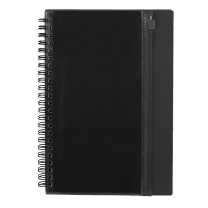 Front View of Black 5.5" x 8.5" Spiral Notebook with Clear Pocket plain