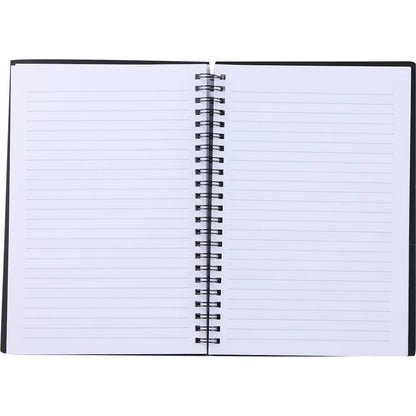 Front View of Black 5.5" x 8.5" Spiral Notebook with Clear Pocket plain