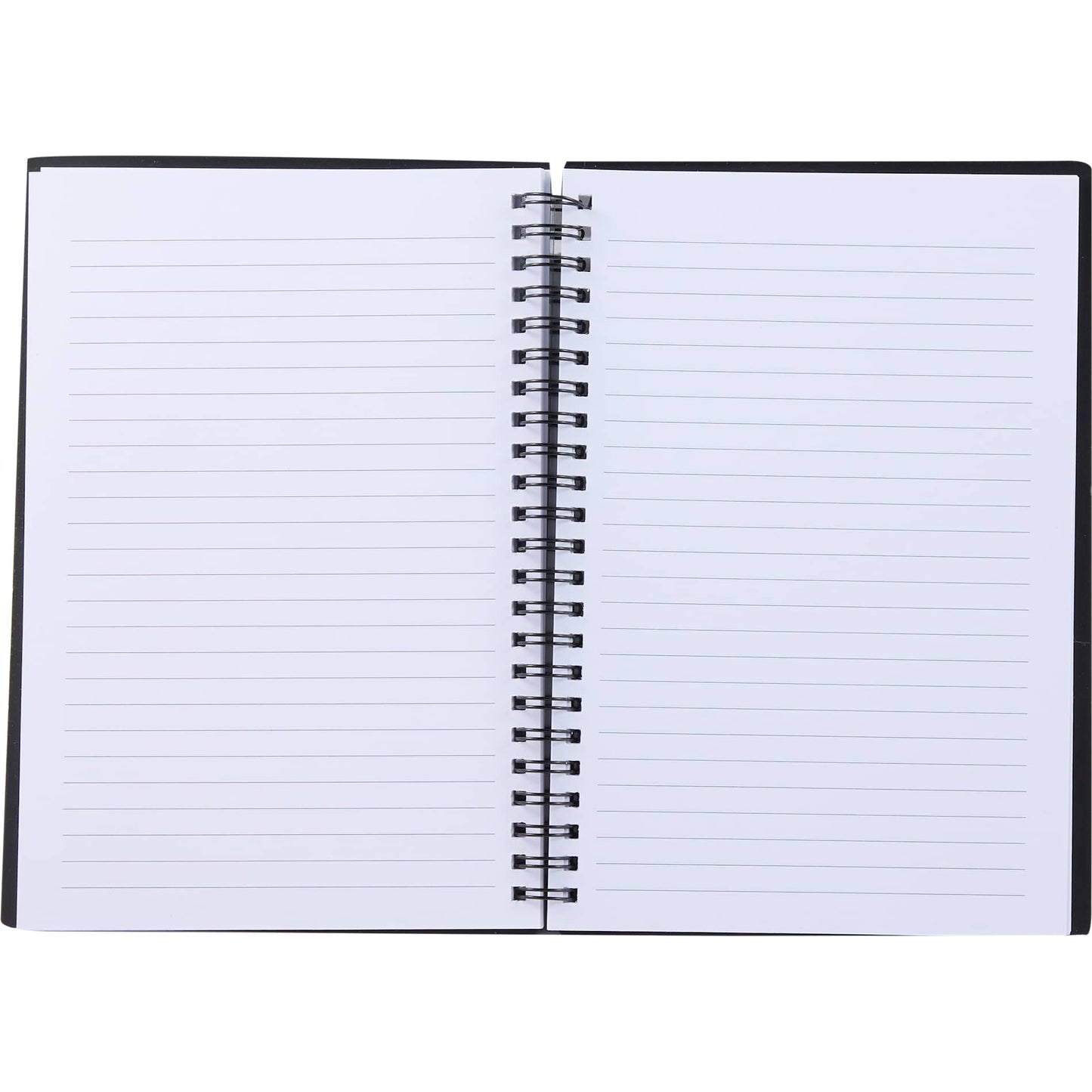 Front View of Black 5.5" x 8.5" Spiral Notebook with Clear Pocket plain
