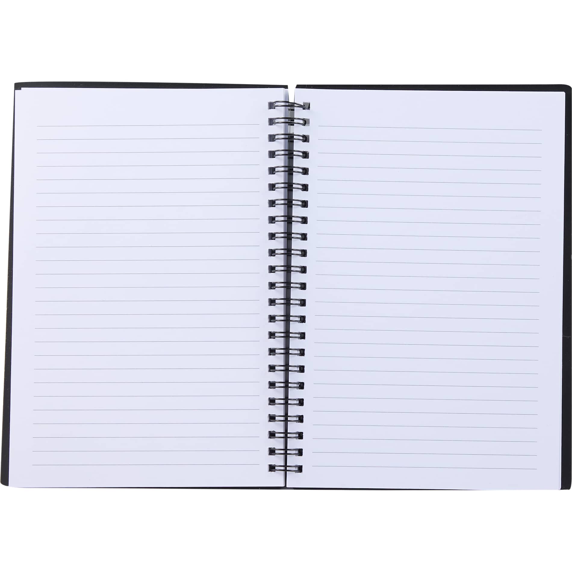 Front View of Black 5.5" x 8.5" Spiral Notebook with Clear Pocket plain