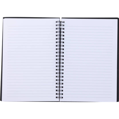 Front View of Black 5.5" x 8.5" Spiral Notebook with Clear Pocket plain