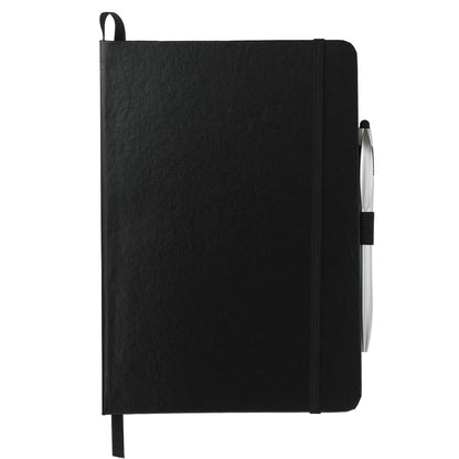 Front View of Black 6" x 8.5" FSC® Mix Crown Journal with Pen-Stylus plain