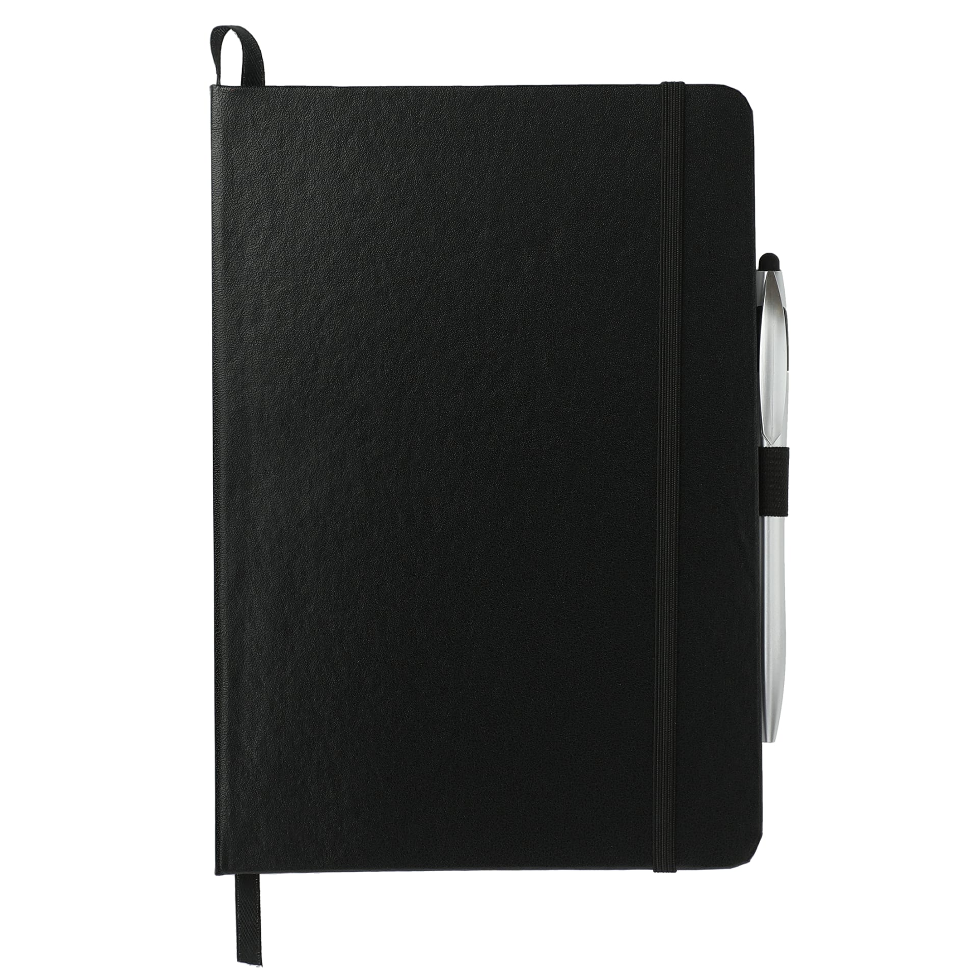Front View of Black 6" x 8.5" FSC® Mix Crown Journal with Pen-Stylus plain