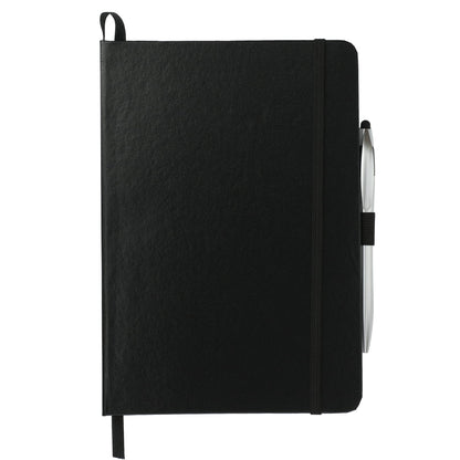 Front View of Black 6" x 8.5" FSC® Mix Crown Journal with Pen-Stylus plain