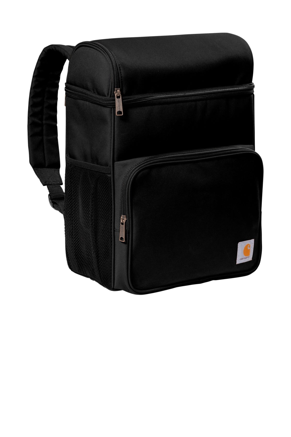Front View of Black Carhartt Backpack 20-Can Cooler. CT89132109