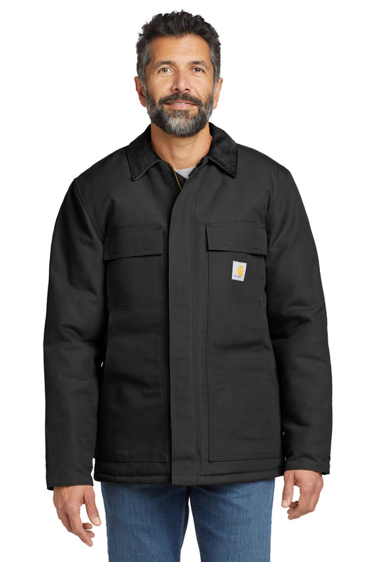 Front View of Black Carhartt Duck Traditional Coat. CT106674