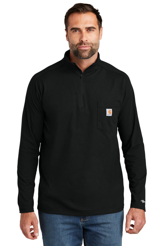 Front View of Black Carhartt Force 1/4-Zip Long Sleeve T-Shirt CT106660