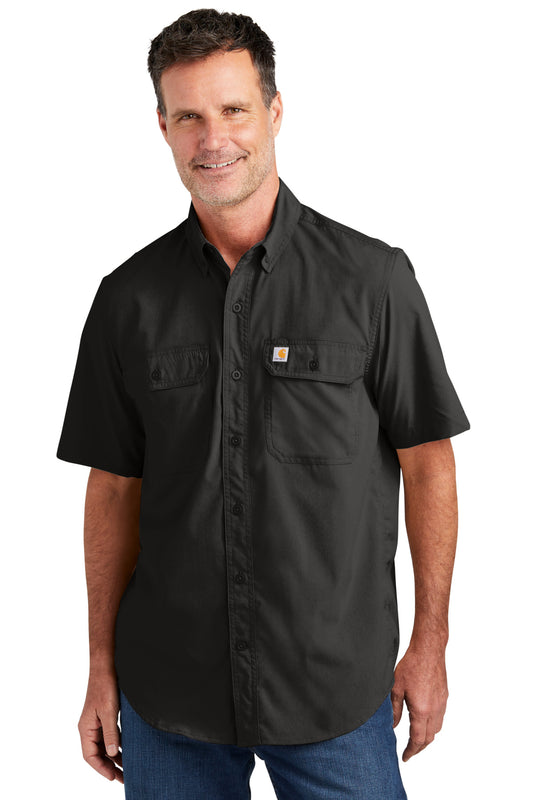 Front View of Black Carhartt Force Solid Short Sleeve Shirt CT105292