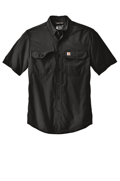 Front View of Black Carhartt Force Solid Short Sleeve Shirt CT105292