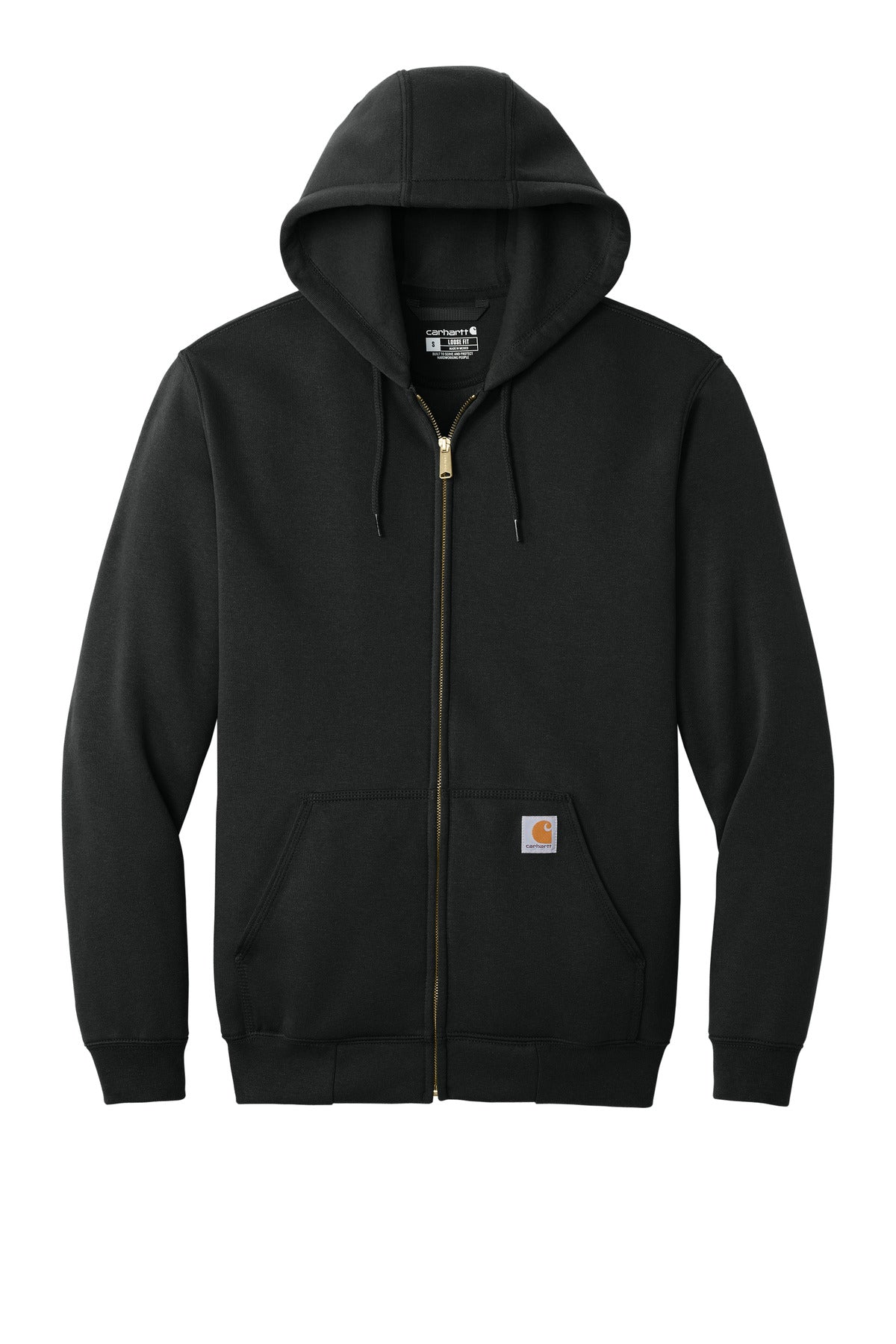 Front View of Black Carhartt Midweight Hooded Zip-Front Sweatshirt. CTK122