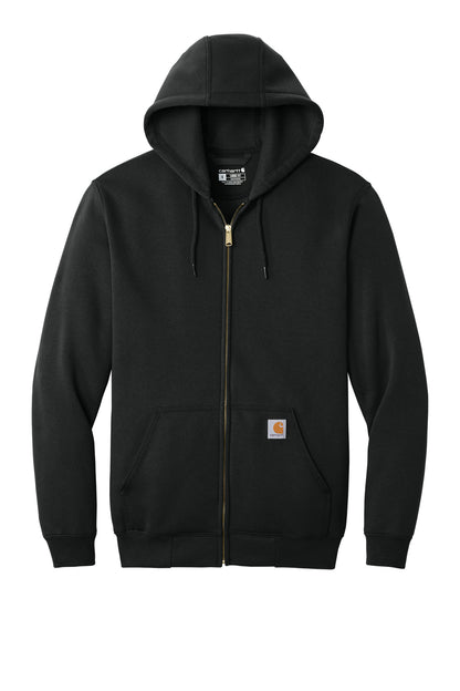 Front View of Black Carhartt Midweight Hooded Zip-Front Sweatshirt. CTK122