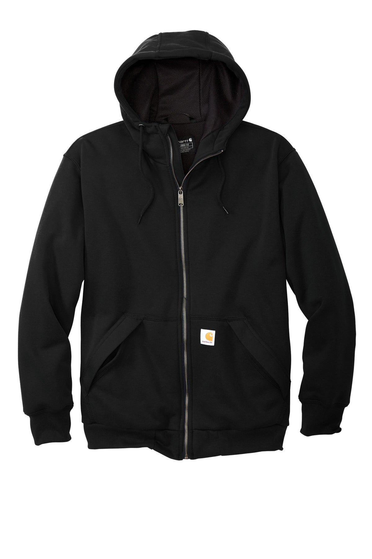 Front View of Black Carhartt Midweight Thermal-Lined Full-Zip Sweatshirt CT104078
