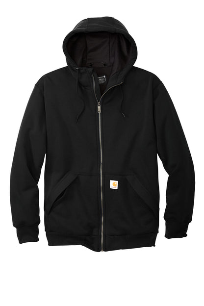 Front View of Black Carhartt Midweight Thermal-Lined Full-Zip Sweatshirt CT104078