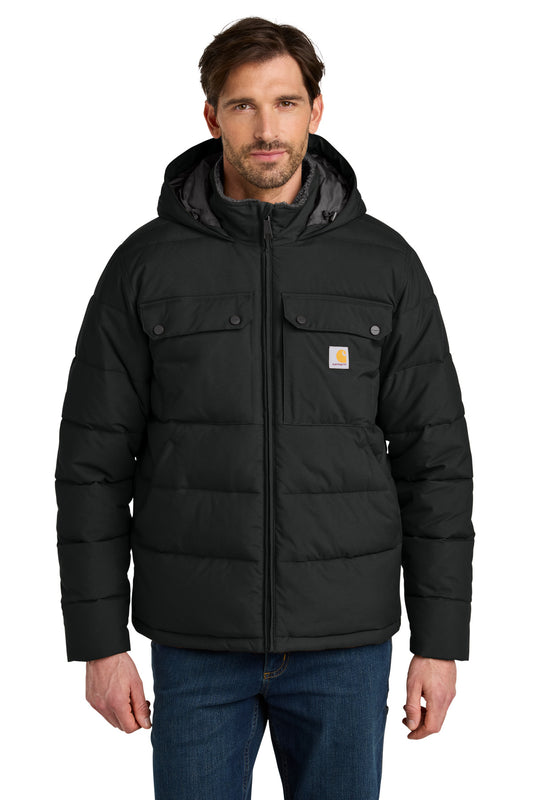 Front View of Black Carhartt Montana Insulated Hooded Jacket CT107082