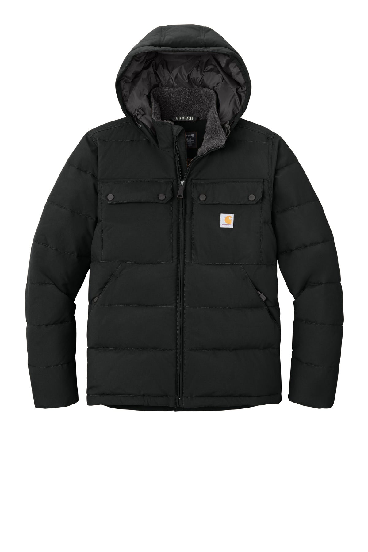 Front View of Black Carhartt Montana Insulated Hooded Jacket CT107082