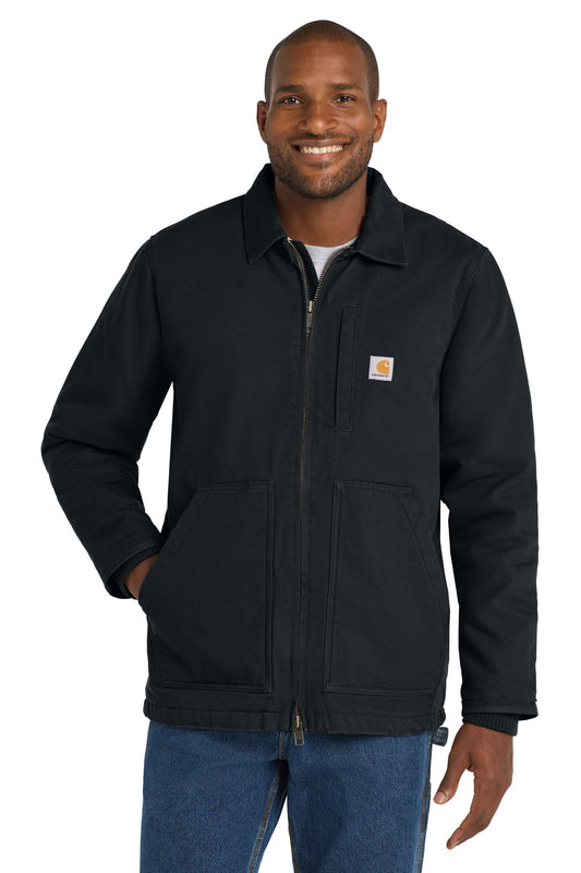 Front View of Black Carhartt Sherpa-Lined Coat CT104293
