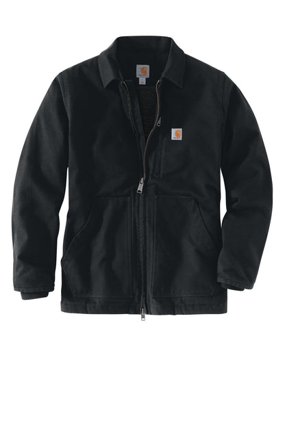 Front View of Black Carhartt Sherpa-Lined Coat CT104293