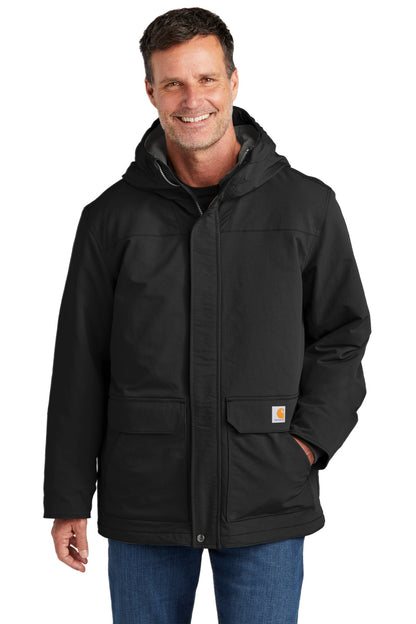 Front View of Black Carhartt Super Dux Insulated Hooded Coat CT105533