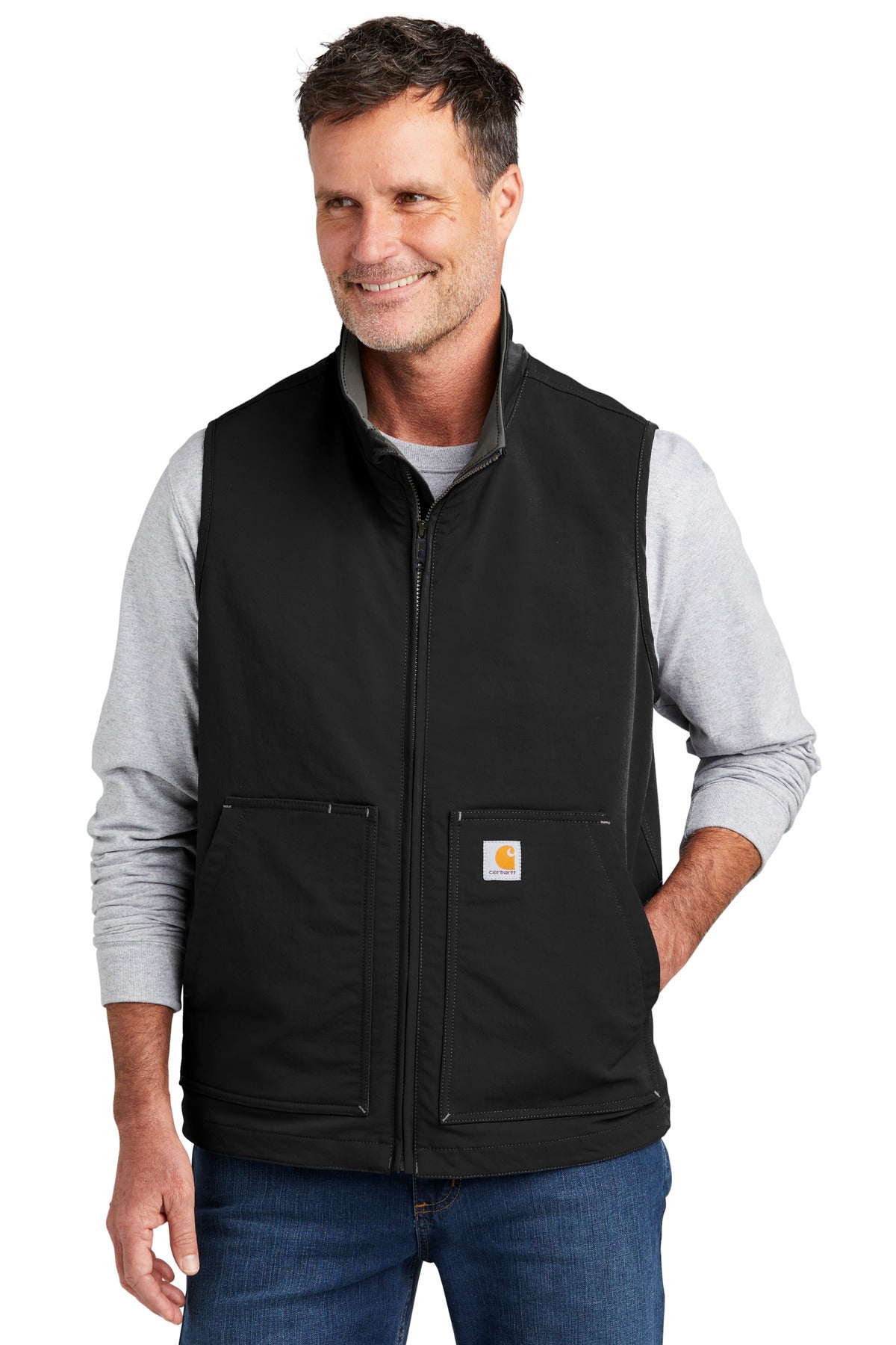 Front View of Black Carhartt Super Dux Soft Shell Vest CT105535