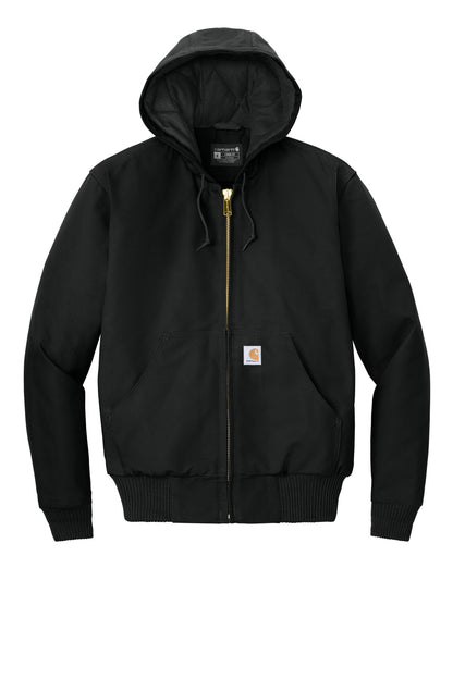 Front View of Black Carhartt Tall Quilted-Flannel-Lined Duck Active Jac. CTT106677