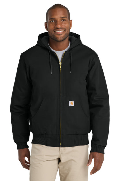 Front View of Black Carhartt Tall Quilted-Flannel-Lined Duck Active Jac. CTT106677