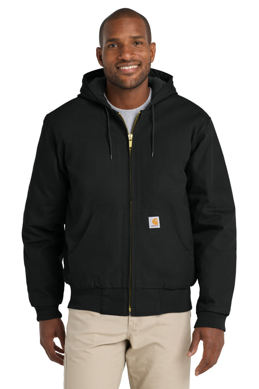 Front View of Black Carhartt Tall Quilted-Flannel-Lined Duck Active Jac. CTT106677