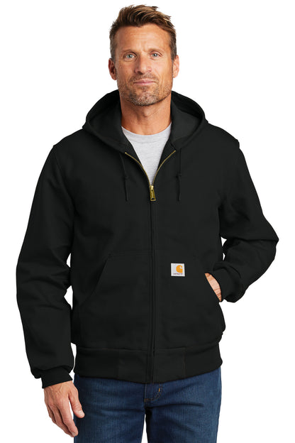 Front View of Black Carhartt Tall Thermal-Lined Duck Active Jac. CTT106678
