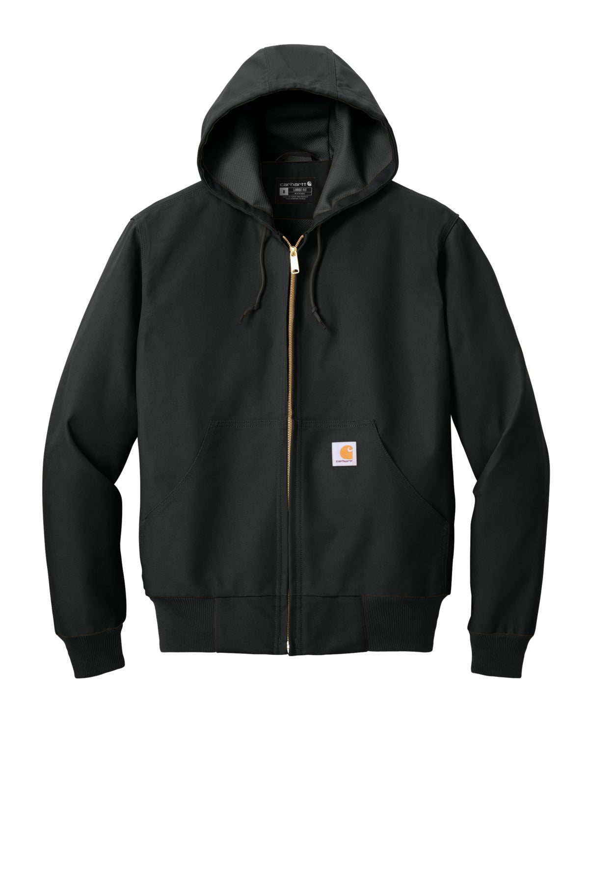 Front View of Black Carhartt Tall Thermal-Lined Duck Active Jac. CTT106678