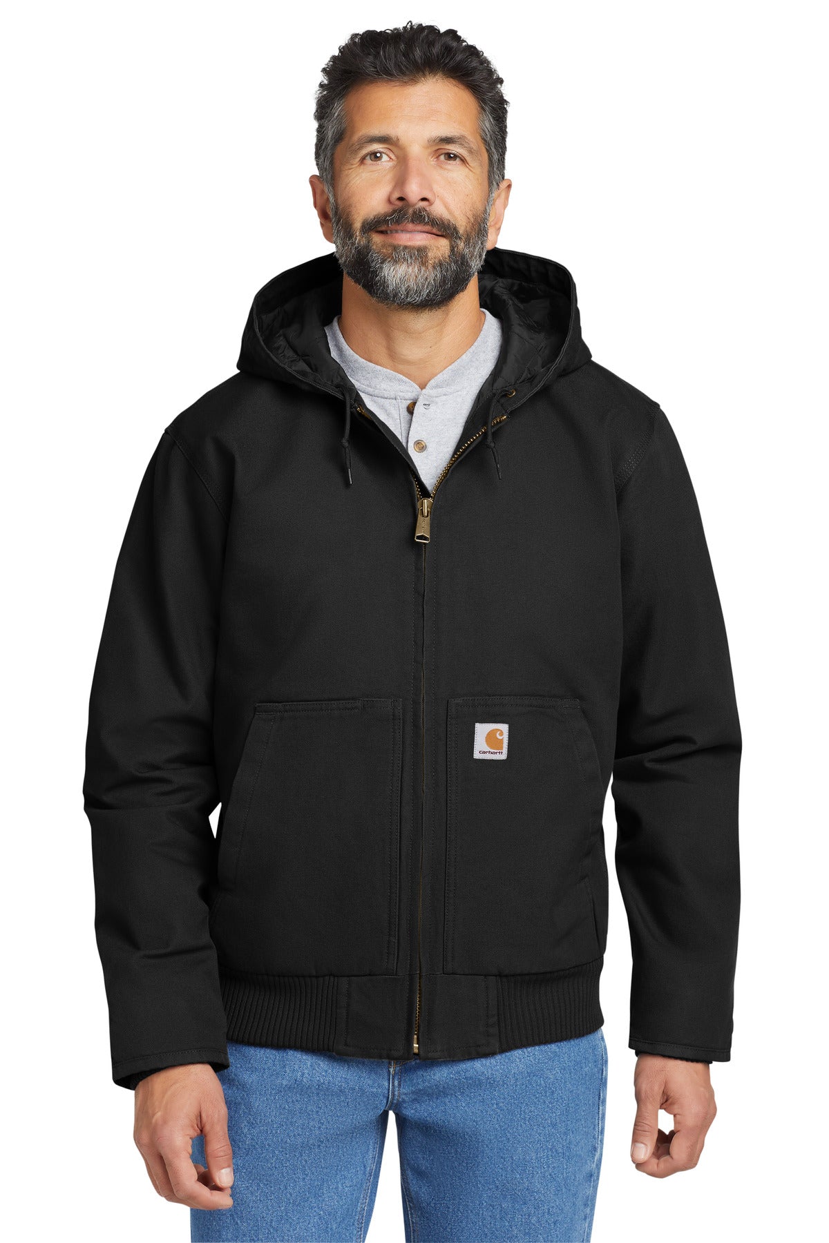 Front View of Black Carhartt Tall Washed Duck Active Jac. CTT104050