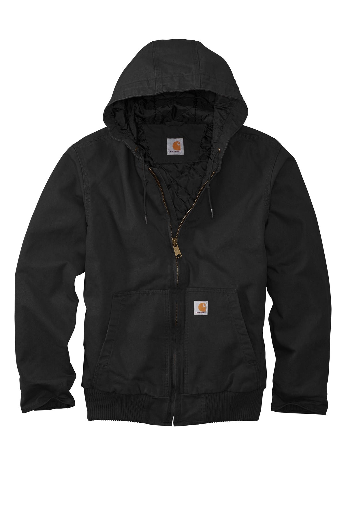 Front View of Black Carhartt Tall Washed Duck Active Jac. CTT104050