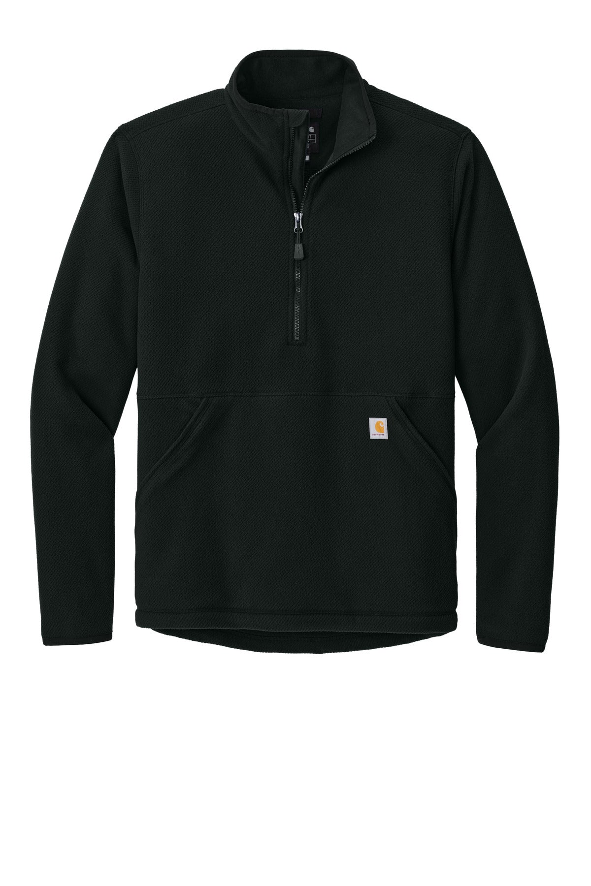 Front View of Black Carhartt Textured 1/2-Zip Fleece Jacket CT106417