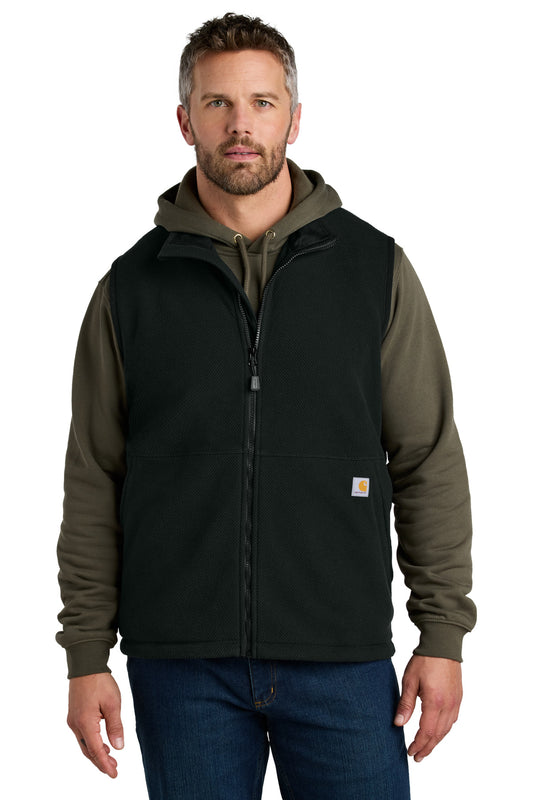 Front View of Black Carhartt Textured Fleece Vest CT106418