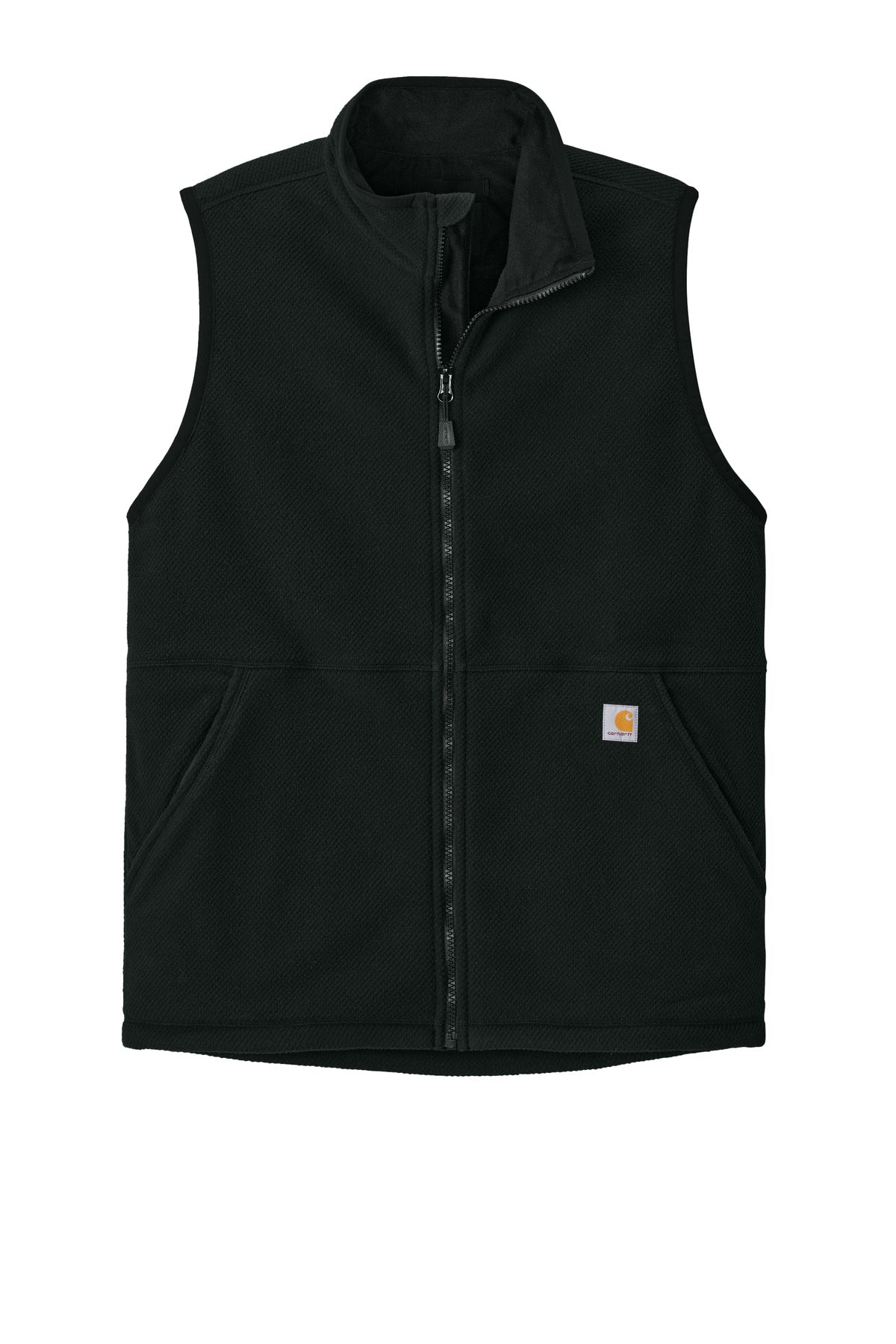 Front View of Black Carhartt Textured Fleece Vest CT106418