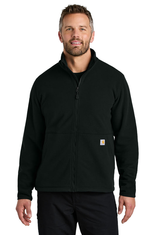 Front View of Black Carhartt Textured Full-Zip Fleece Jacket CT106416
