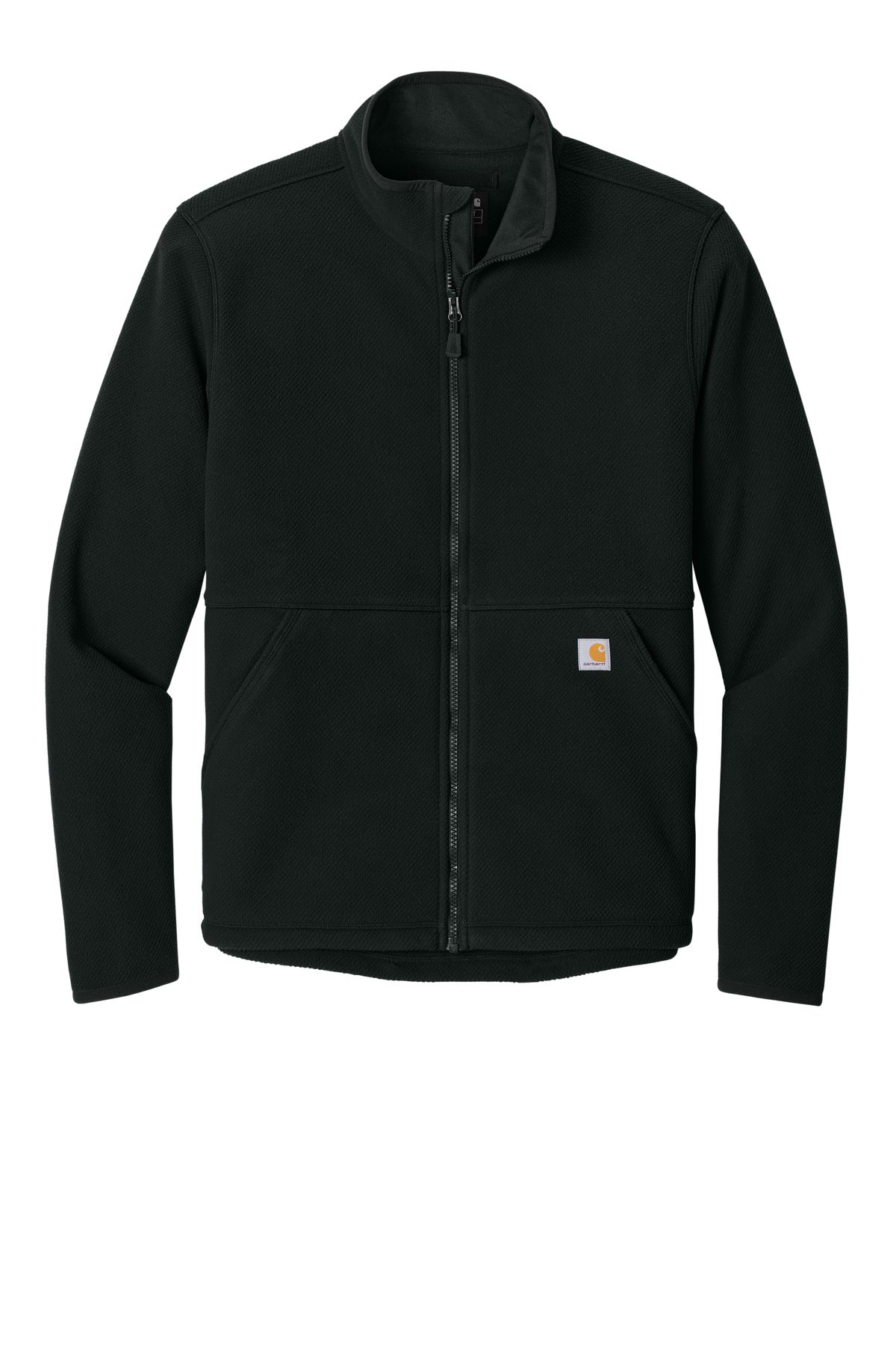 Front View of Black Carhartt Textured Full-Zip Fleece Jacket CT106416