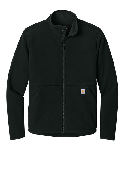 Front View of Black Carhartt Textured Full-Zip Fleece Jacket CT106416