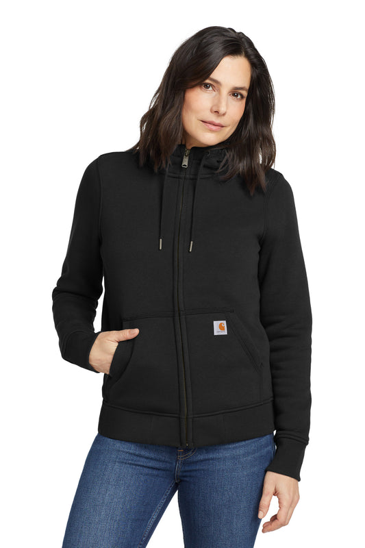 Front View of Black Carhartt Women's Clarksburg Full-Zip Hoodie CT102788