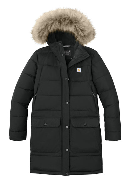 Front View of Black Carhartt Women's Montana Insulated Hooded Coat CT105456