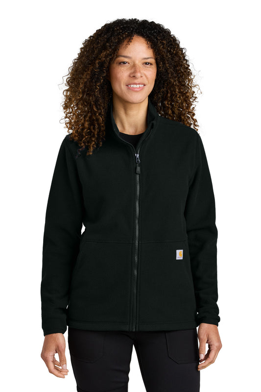 Front View of Black Carhartt Women's Textured Full-Zip Fleece Jacket CT106419