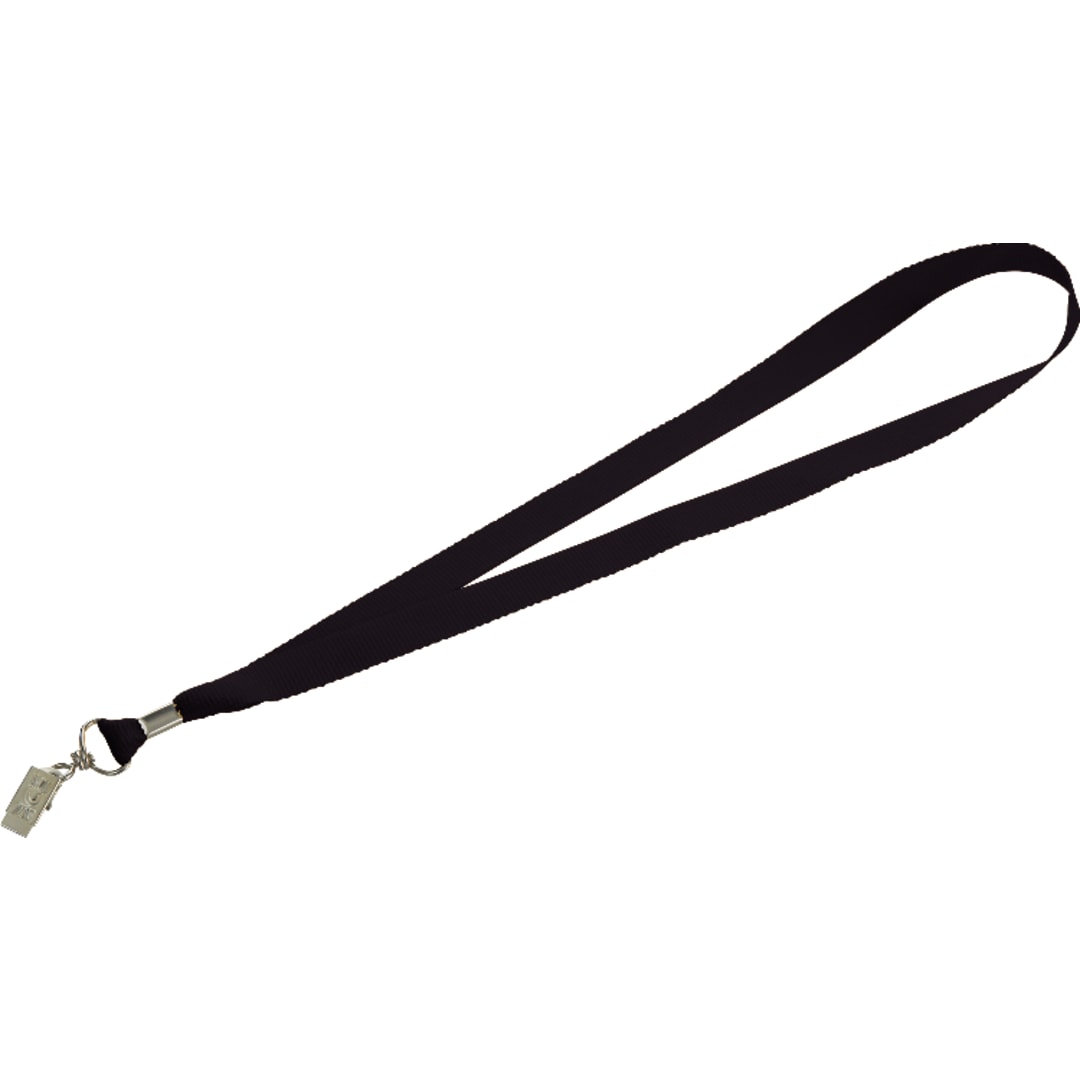 Front View of Black Lanyard with Bulldog Clip plain