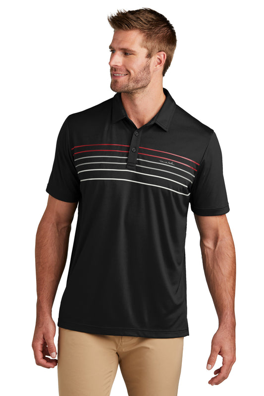 Front View of Black TravisMathew Coto Performance Chest Stripe Polo TM1MY400