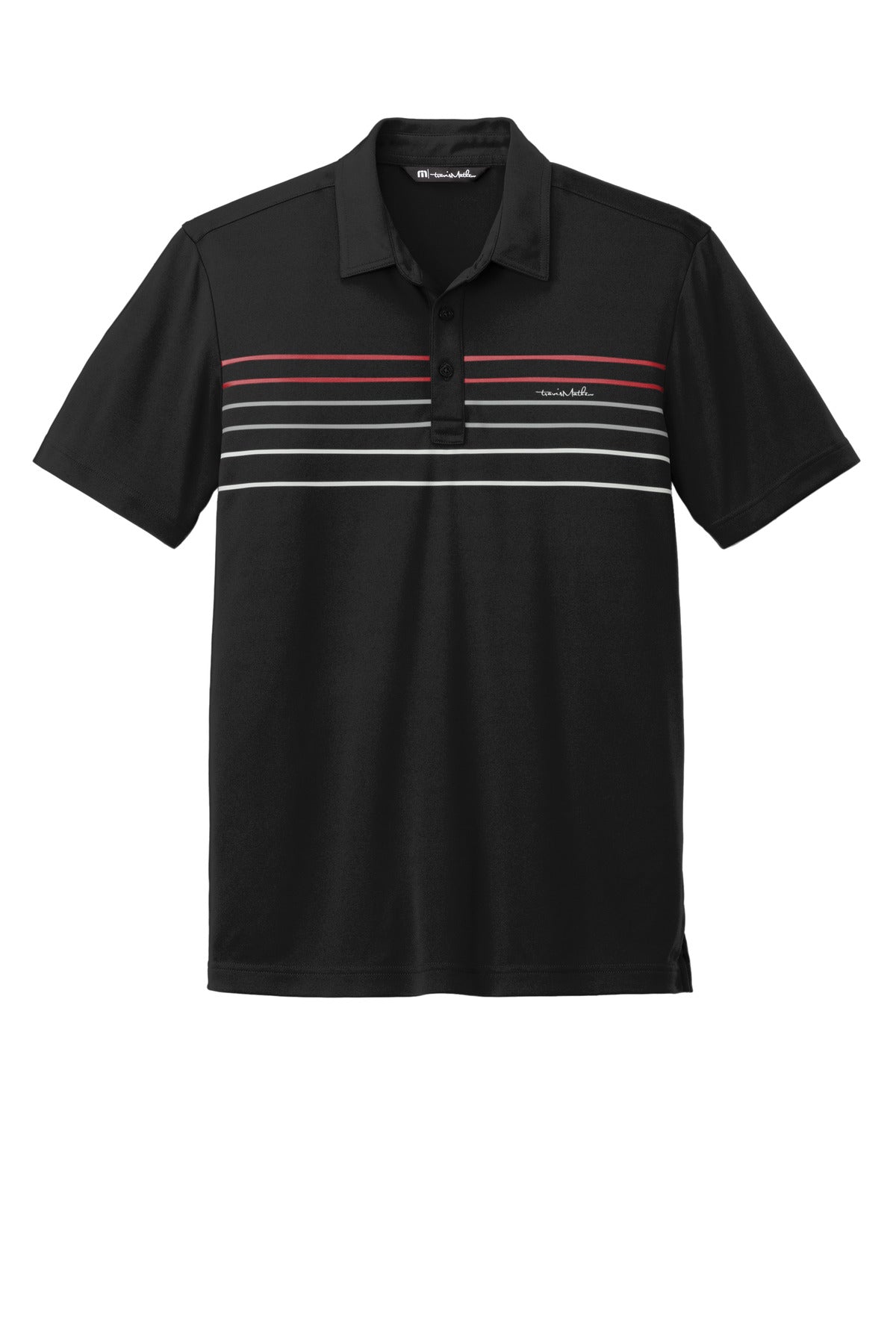Front View of Black TravisMathew Coto Performance Chest Stripe Polo TM1MY400