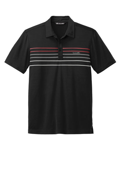 Front View of Black TravisMathew Coto Performance Chest Stripe Polo TM1MY400