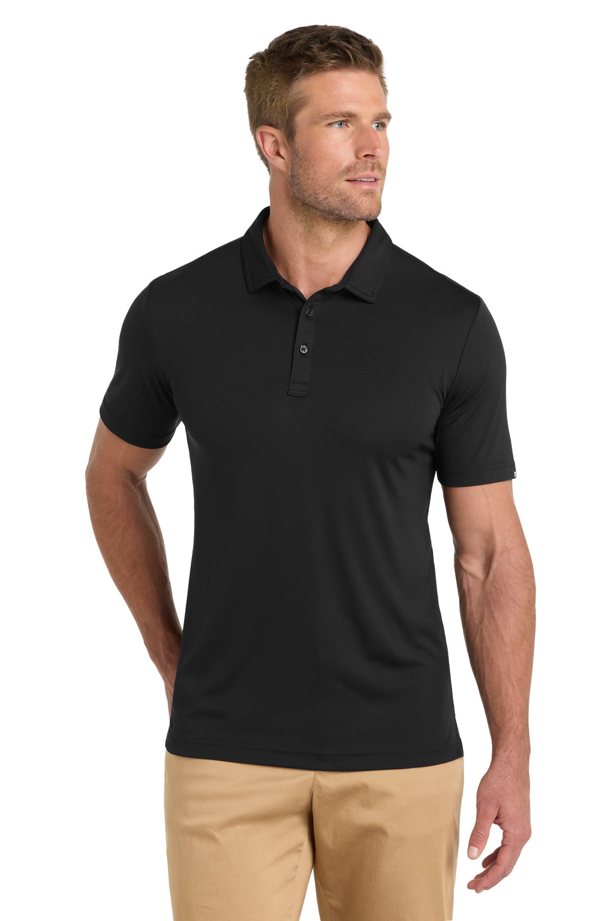Front View of Black TravisMathew Coto Performance Polo. TM1MU410