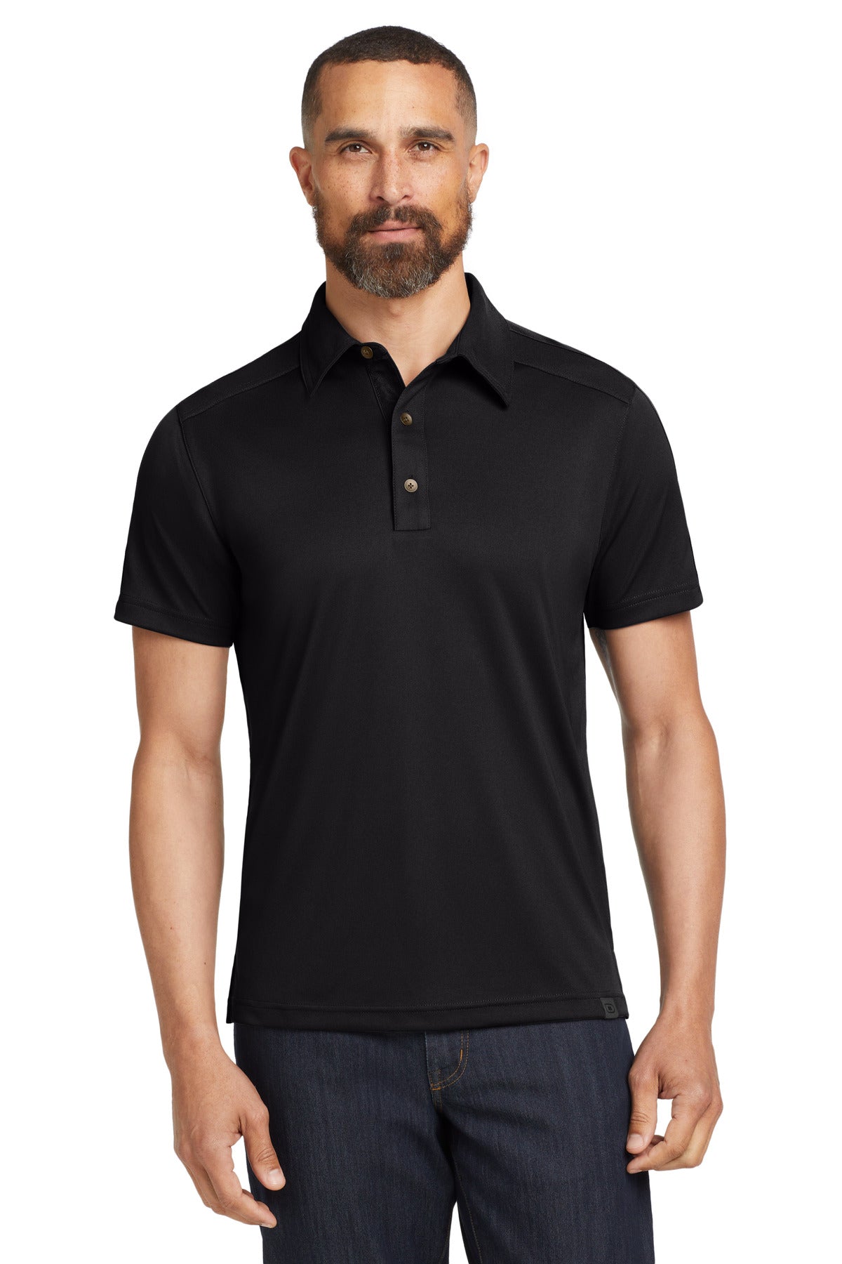 Front View of Blacktop OGIO - Hybrid Polo. OG109