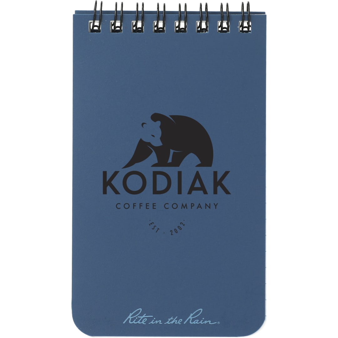 Front View of Blue 3” x 5” Rite in the Rain Top Spiral Notebook