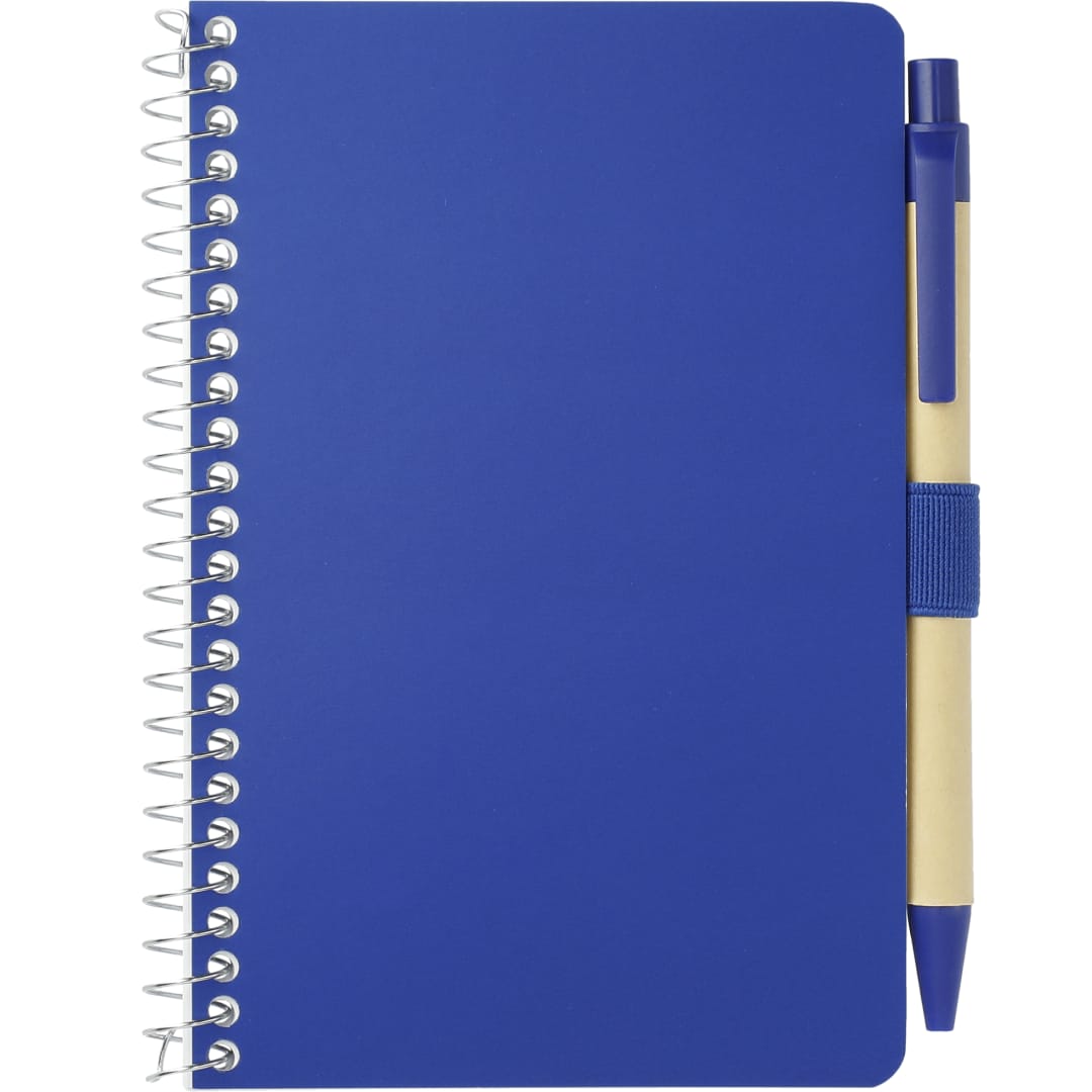 Front View of Blue 4" x 6" FSC® Mix Pocket Spiral Notebook with Pen plain