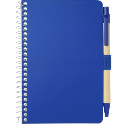 Front View of Blue 4" x 6" FSC® Mix Pocket Spiral Notebook with Pen plain