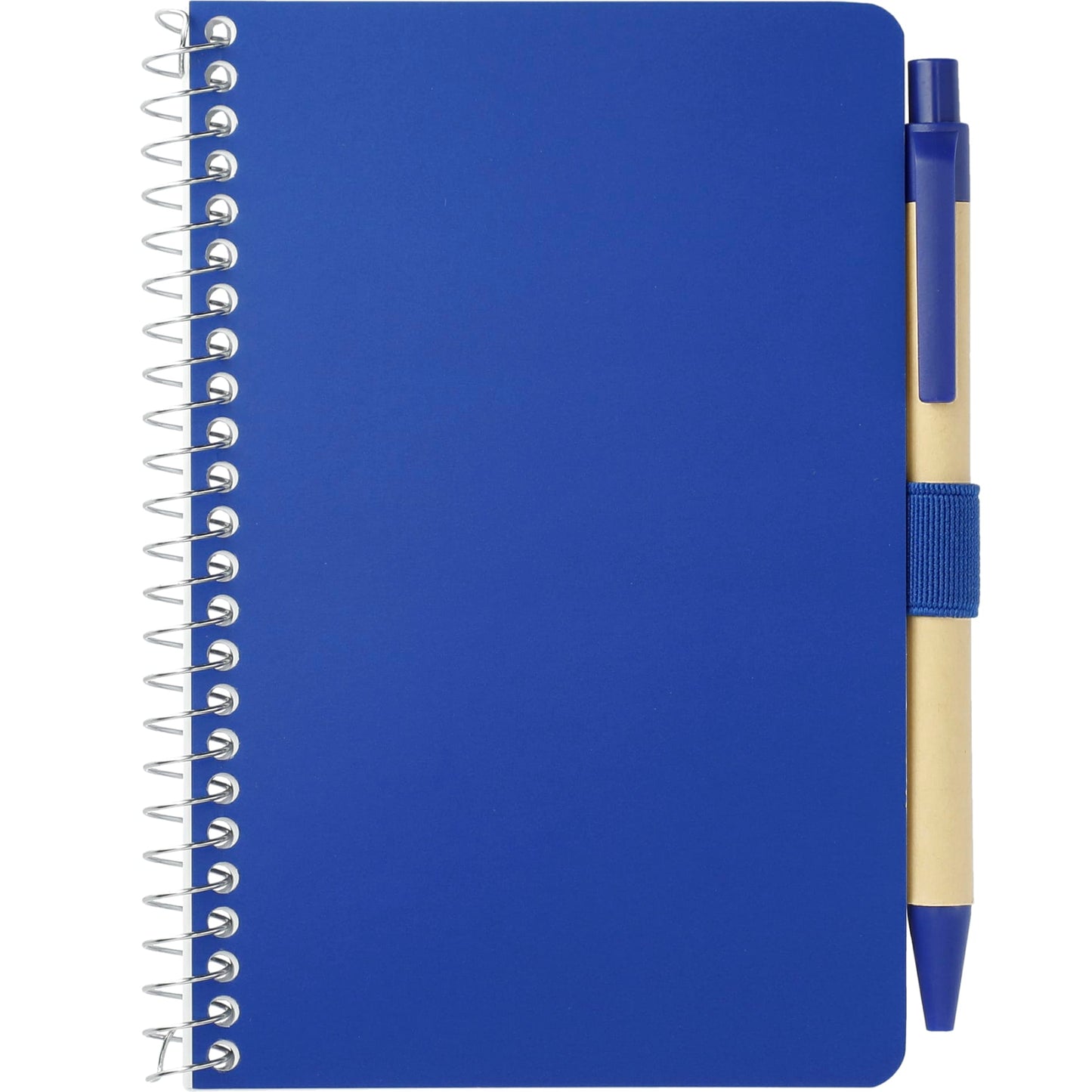 Front View of Blue 4" x 6" FSC® Mix Pocket Spiral Notebook with Pen plain