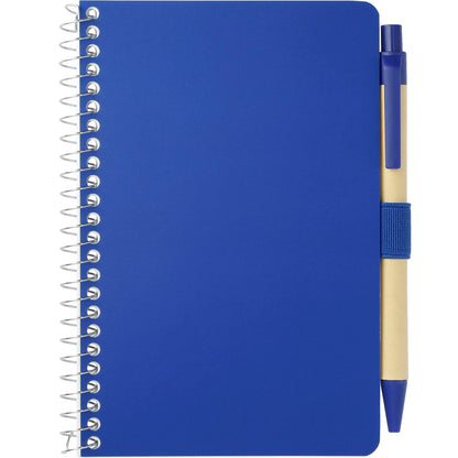 Front View of Blue 4" x 6" FSC® Mix Pocket Spiral Notebook with Pen plain